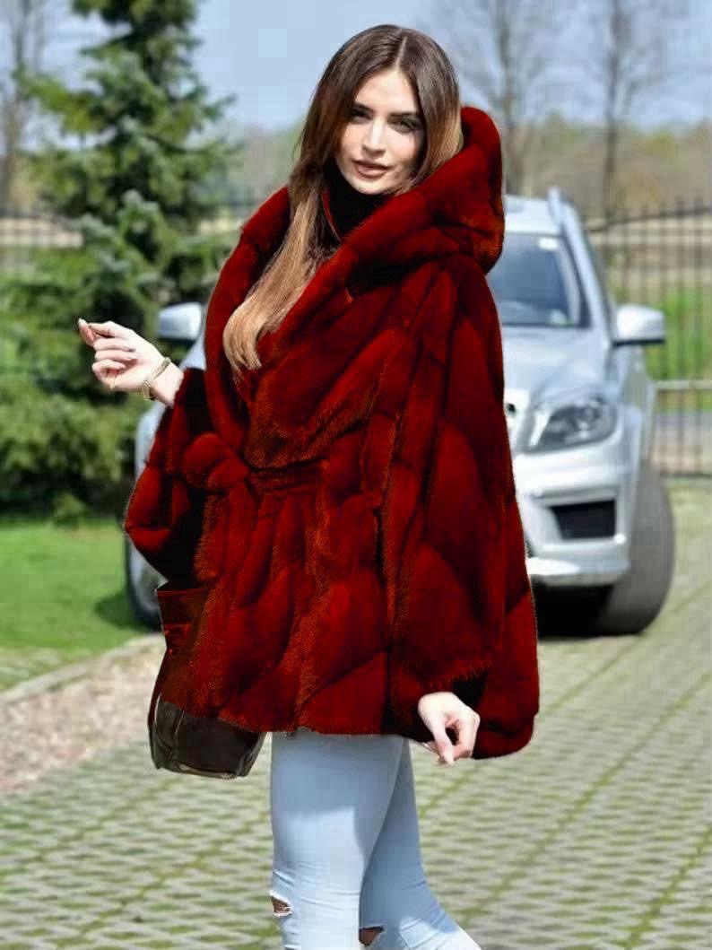 Eco-Pelliccia con Cappuccio e cinta in vita Made in Italy spedizione gratuita e pagamento alla consegna ๐ ๐ฎ๐น